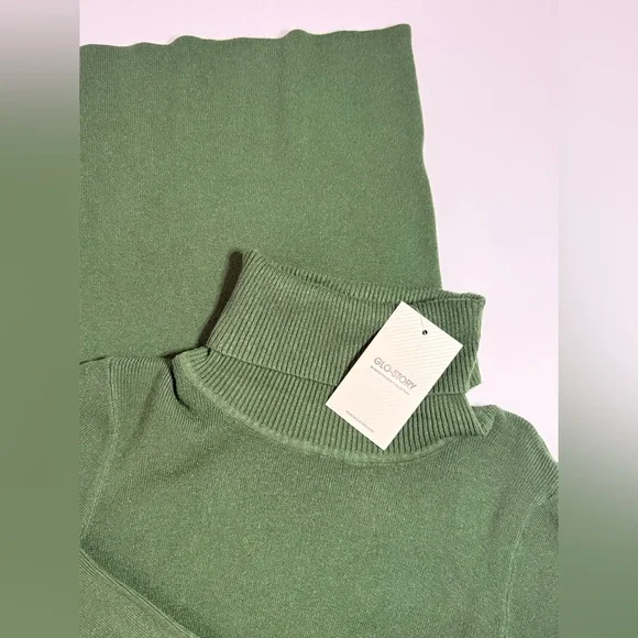 NWT Midi Knitted Ribbed Turtleneck Bodycon Sweater Dress Green Size M/L - Picture 3 of 13